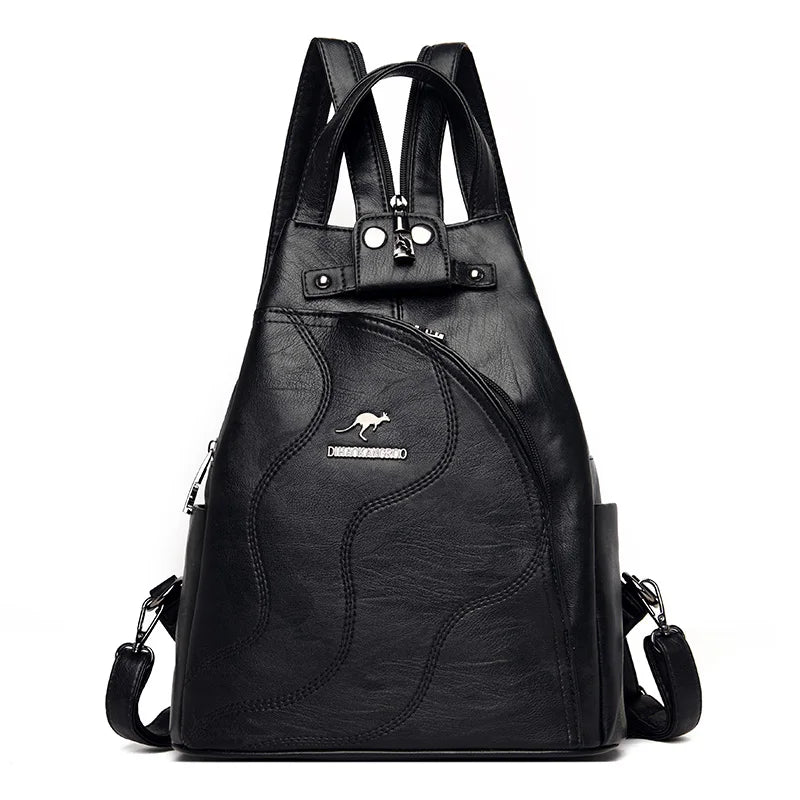 KMFFLY Damen Leder-Rucksack – Modischer PU-Rucksack mit Reißverschluss & Schloss, kompakter Schul- & Reise-Backpack