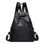 KMFFLY Damen Leder-Rucksack – Modischer PU-Rucksack mit Reißverschluss & Schloss, kompakter Schul- & Reise-Backpack