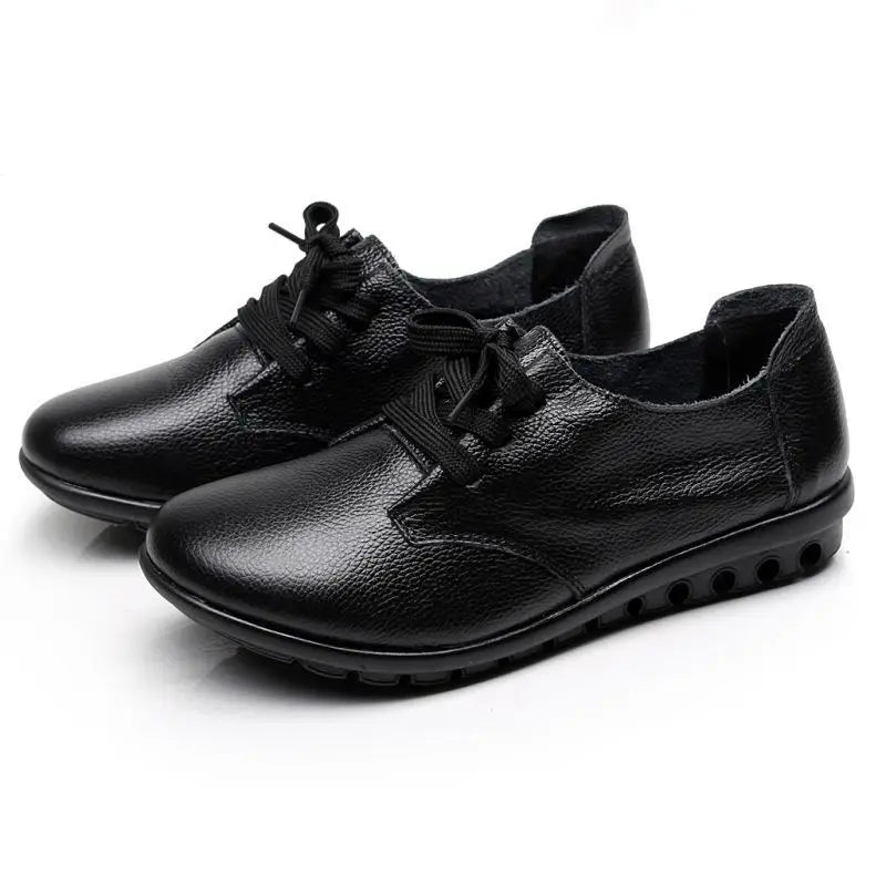 Lorilury Damen Leder Moccasins – Bequeme Wedges mit Klettverschluss, rutschfeste Flats für breite Füße