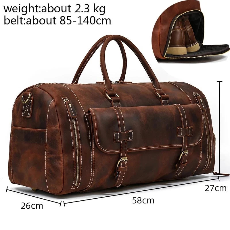LUUFAN Herren Leder Reisetasche aus echtem Rindsleder – Große Vintage Crazy Horse Duffle Bag mit Schuhfach, Business- & Weekender Tasche