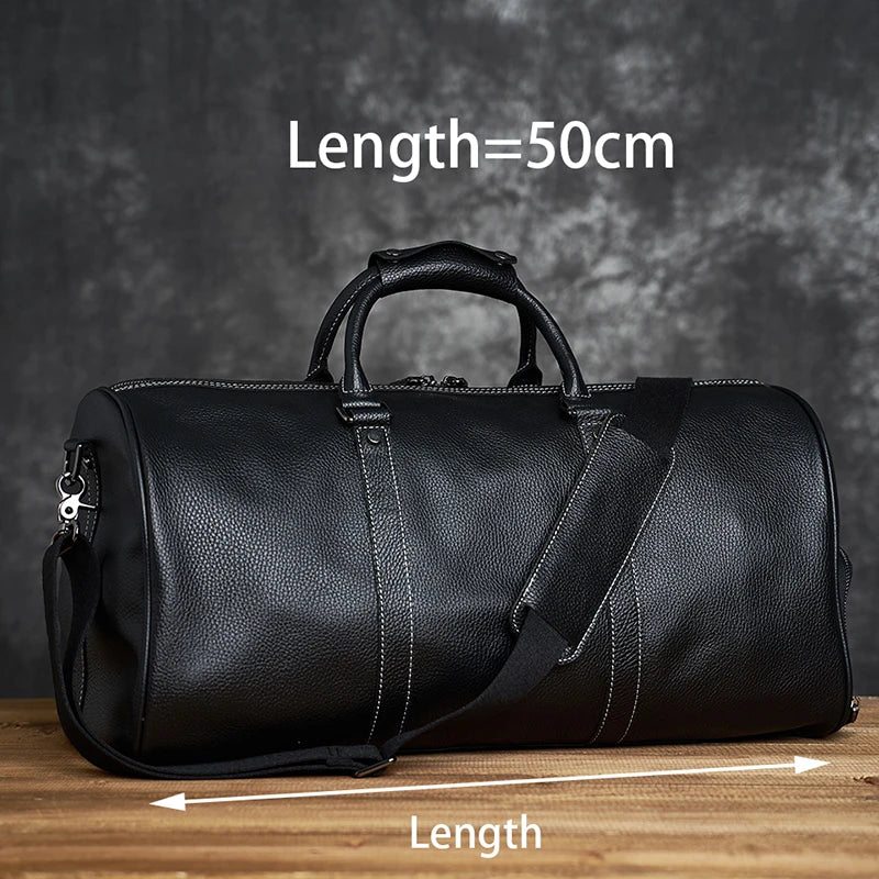 ZRCX Reise- & Weekender Tasche aus echtem Rindsleder – Große Leder Duffle Bag in Schwarz, Handgepäck & Schultertasche für Damen und Herren