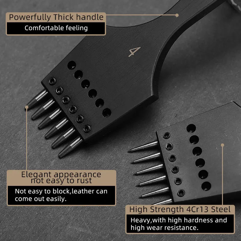 WUTA 2. Generation Leder Pricking Iron mit Wechselkopf – Scharfer Rundloch Leder Chisel aus 4Cr13 Stahl für Präzise Handnähte (3,0–6,0 mm)