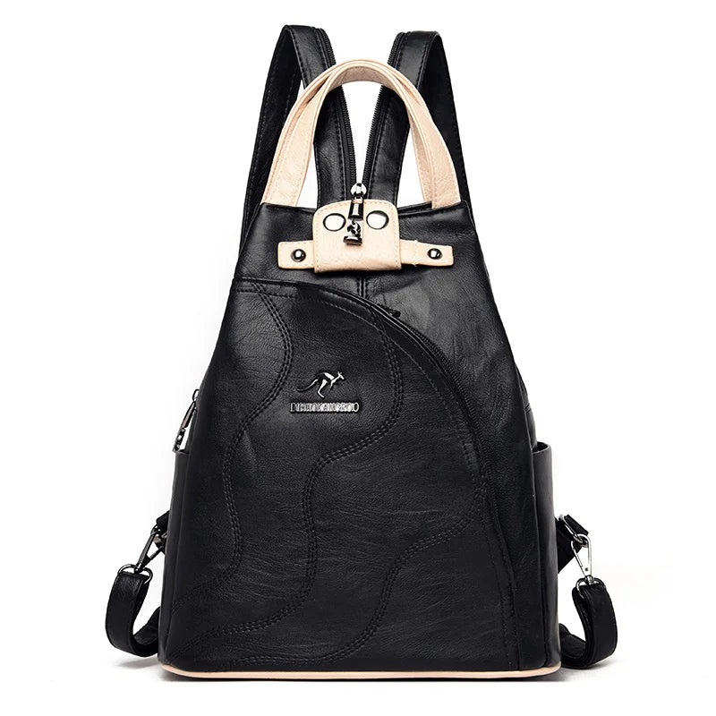 KMFFLY Damen Leder-Rucksack – Modischer PU-Rucksack mit Reißverschluss & Schloss, kompakter Schul- & Reise-Backpack