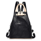 KMFFLY Damen Leder-Rucksack – Modischer PU-Rucksack mit Reißverschluss & Schloss, kompakter Schul- & Reise-Backpack
