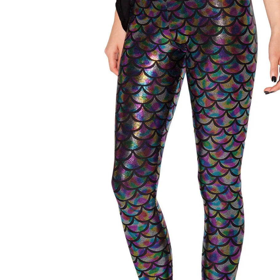 Mermaid Fish Scale Damen Leggings – Sexy Glänzende Fitness Leggings mit Schuppen-Design, elastische Workout Hose