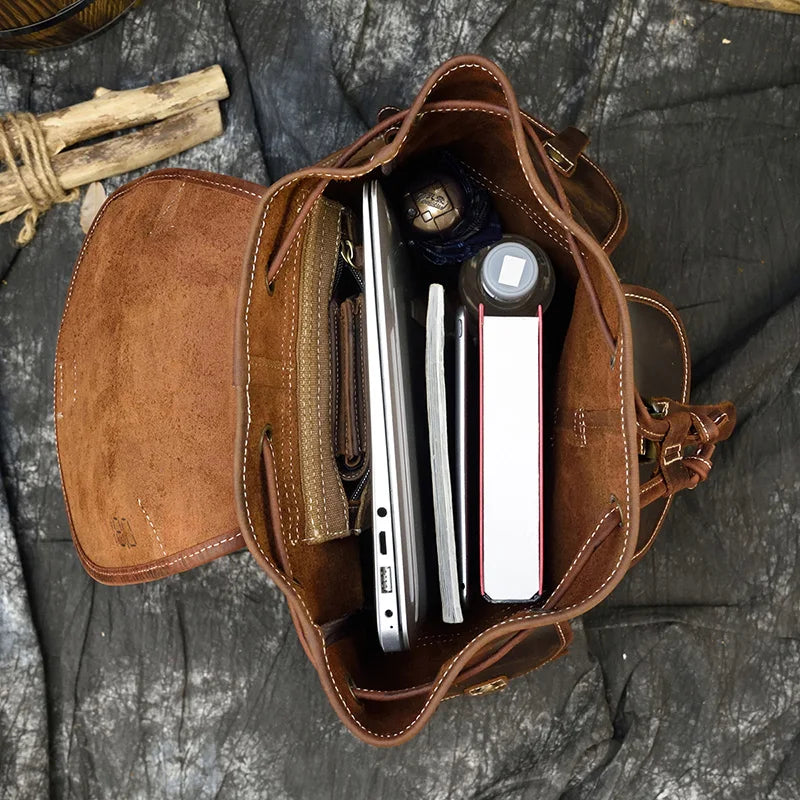 LUUFAN Vintage Crazy Horse Leder Rucksack Unisex – Großer Echtleder Backpack für 15 Zoll Laptop, Reise, Schule & Alltag