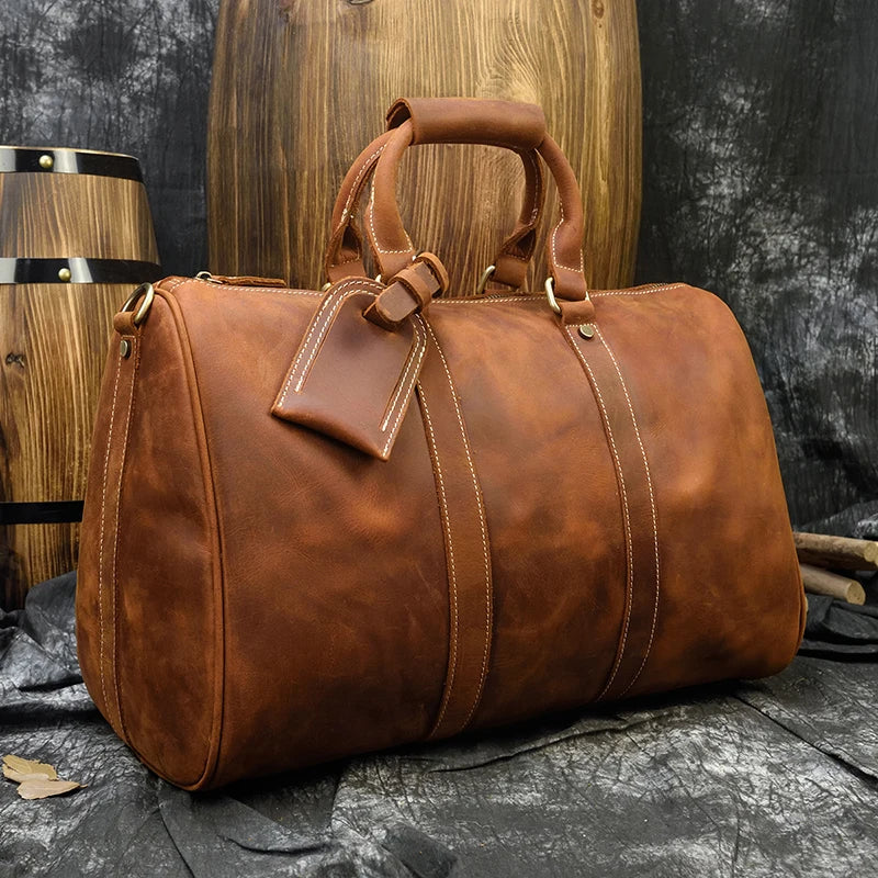 Newsbirds Crazy Horse Leder Reisetasche – Vintage Carry-On Duffle Bag aus echtem Rindsleder für Damen &amp; Herren 