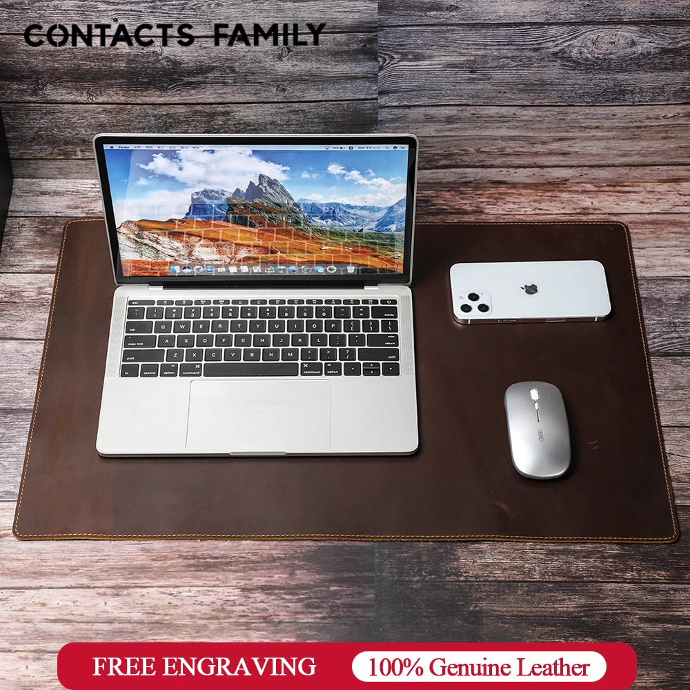 CONTACT’S FAMILY Mauspad & Schreibtischunterlage aus 100 % Nubukleder – Edle Leder Desk Mat für Büro, Laptop & Gaming