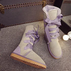 GRWG Damen Schneestiefel aus 100 % echtem Rindsleder – Kniehohe Winterstiefel mit Warmfutter &amp; flacher Sohle