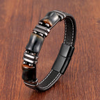 Tigerauge Lederarmband für Damen & Herren – Naturstein Armband mit schwarzem Lederband & Edelstahl-Magnetverschluss, modernes Unisex Schmuckstück