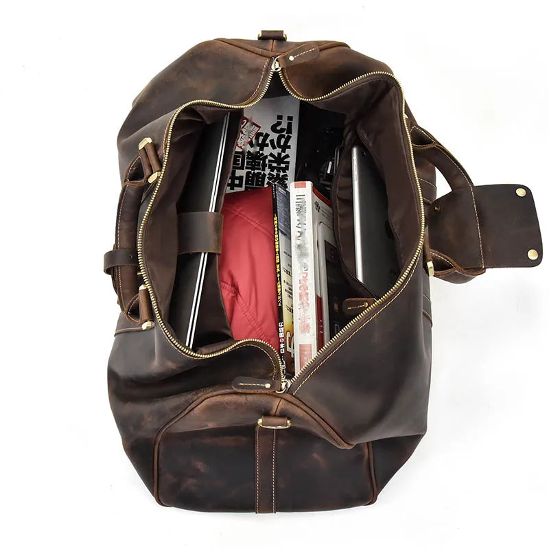 Vintage Herren Reisetasche aus echtem Rindsleder – Große Leder Duffle Bag 60 cm, robuste Weekend- & Handgepäcktasche aus Cowhide