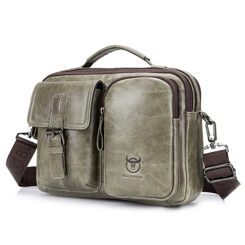 BULLCAPTAIN Herren Leder Crossbody Bag – Vintage Messenger & Business Briefcase mit Laptopfach
