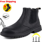 MJYTHF Herren Sicherheitsstiefel 2024 – Wasserdichte Leder Arbeits- &amp; Winterboots mit Stahlkappe, Rutschfeste Bottines pour hommes 