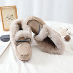 GRWG Damen Winter Flats – Handgefertigte Loafers aus echtem Pigskin-Leder mit Schafwoll-Innensohle, rutschfeste Slip-On Mokassins