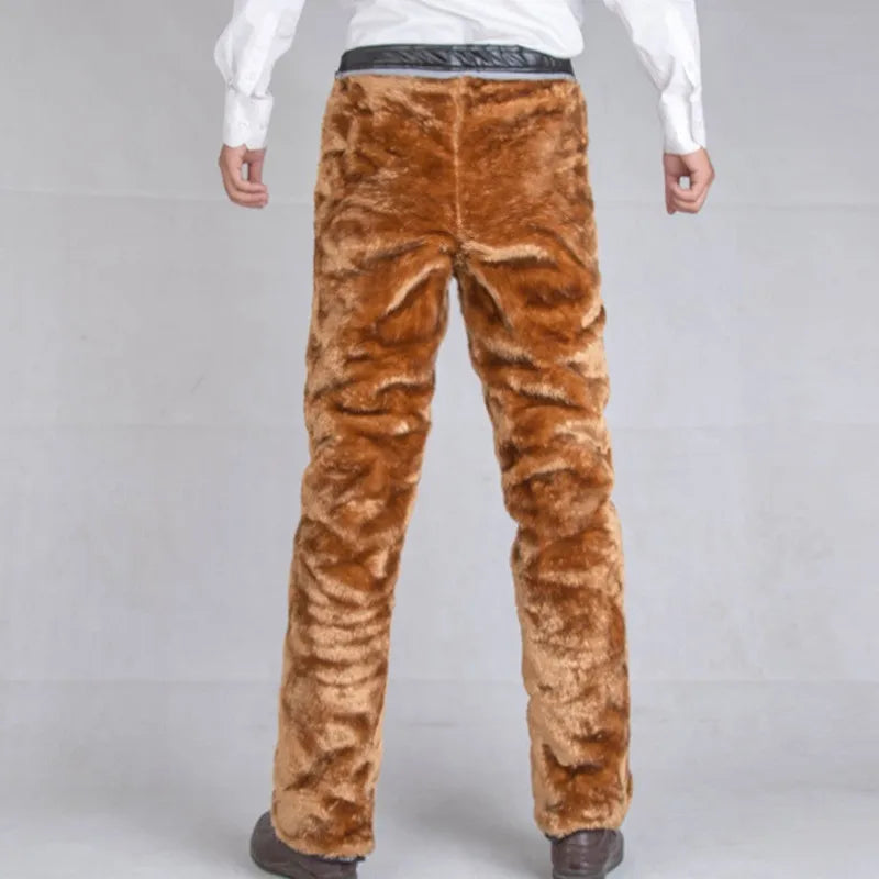 Herren PU Lederhose mit Fleece-Futter – Warme, wind- & wasserabweisende Motorrad-Hose im geraden Schnitt, Winterhose bis Plus Size