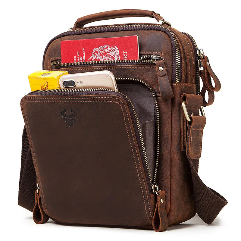 HUMERPAUL Herren Leder Schultertasche – Vintage Crossbody Messenger Bag aus Echtleder mit Großer Kapazität