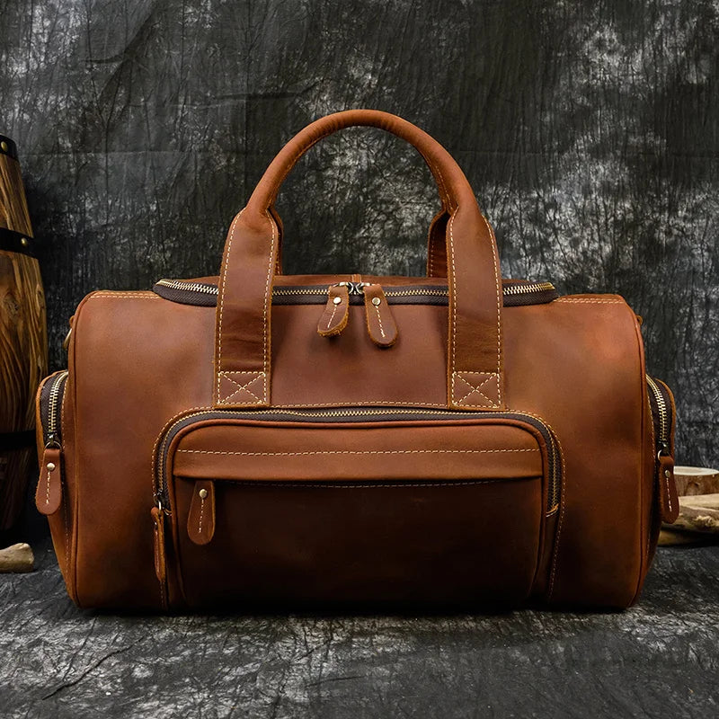 Luufan Vintage Leder Reisetasche aus echtem Rindsleder – Große Weekender & Duffle Bag aus Crazy Horse Leather, passend für 14 Zoll Laptop