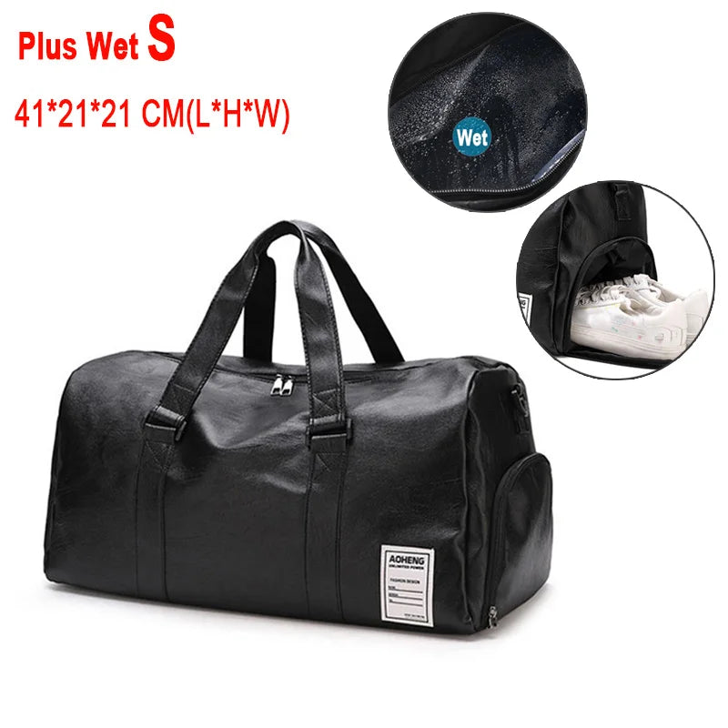 Scione PU-Leder Gym Bag XA18A – Fitness- & Reisetasche mit Dry/Wet-Trennung, Schuhfach und Schulter-/Crossbody-Trageoption