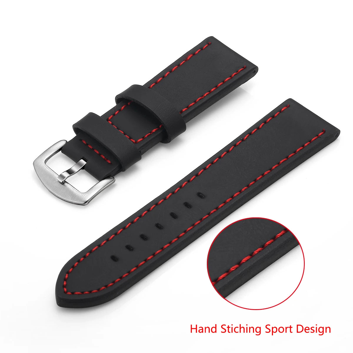 SAMCO Sport Vintage Leder-Uhrenarmband mit Edelstahlschließe – Klassisches Watchband 18 / 20 / 22 / 24 mm für Armbanduhren