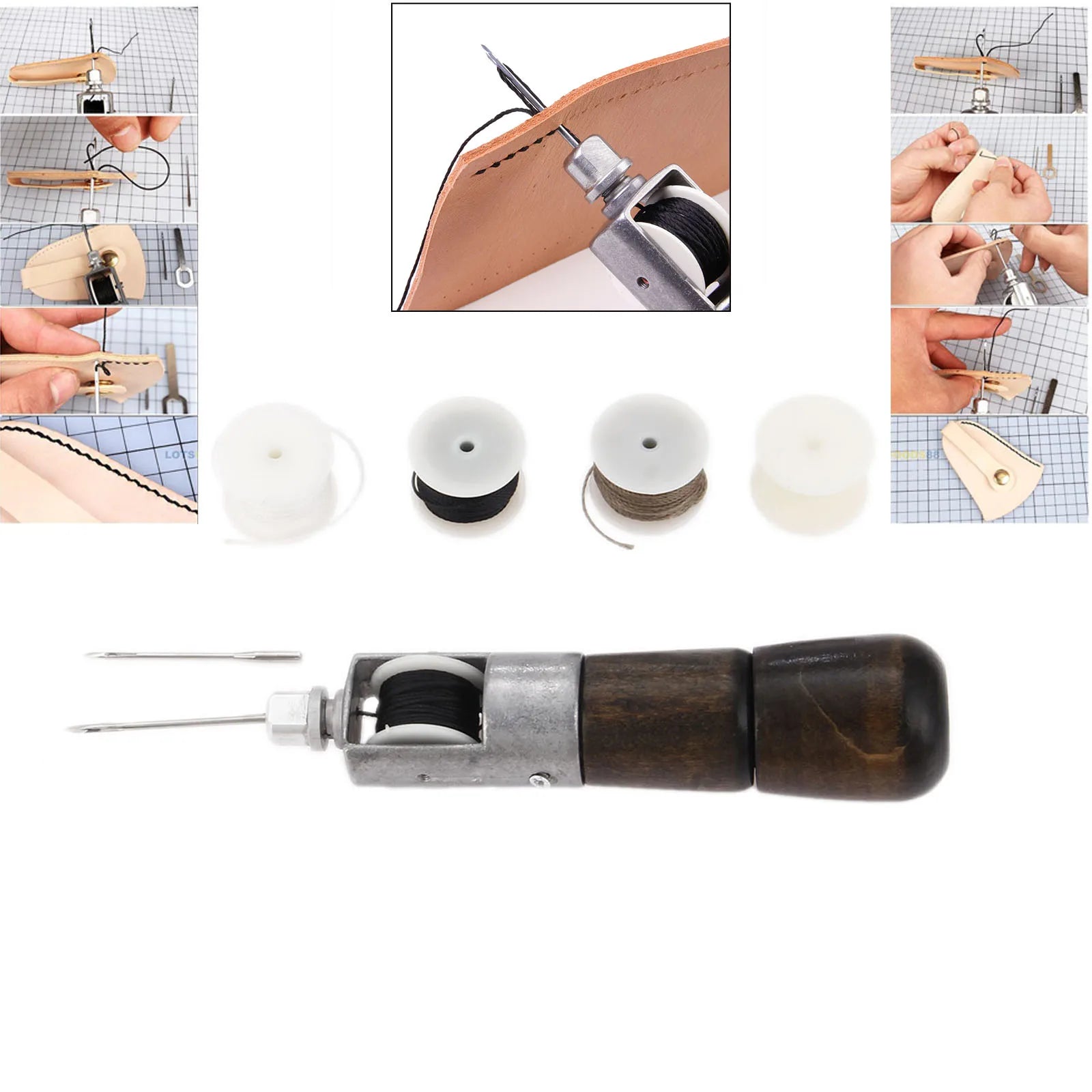 Ledernähwerkzeug – Handbetriebene Ledernähmaschine mit gewachstem Faden für Lederarbeiten