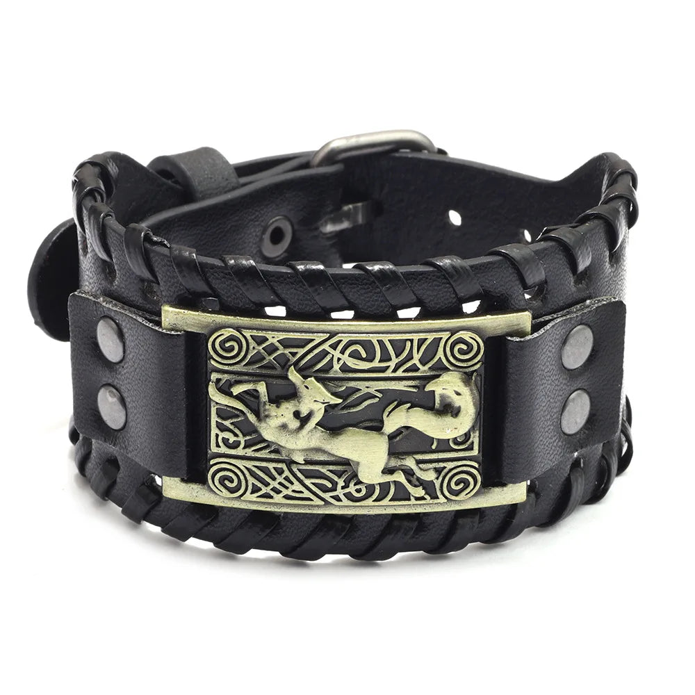 Totem Design Wide Leather Pirate Compass Bracelet Men's Bracelet Celtic Viking Jewelry Compass Bracelet Accessories Party Gifts