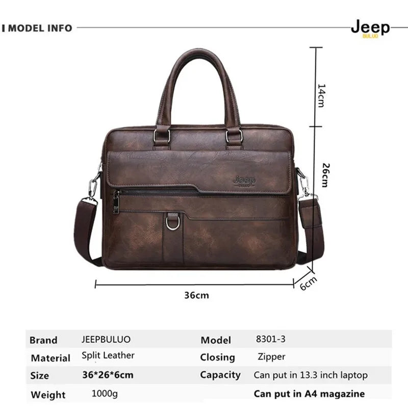 JEEP BULUO Herren Business Aktentasche aus Rindsleder – Elegante Büro- & Laptoptasche für 14 Zoll Laptop & A4-Unterlagen