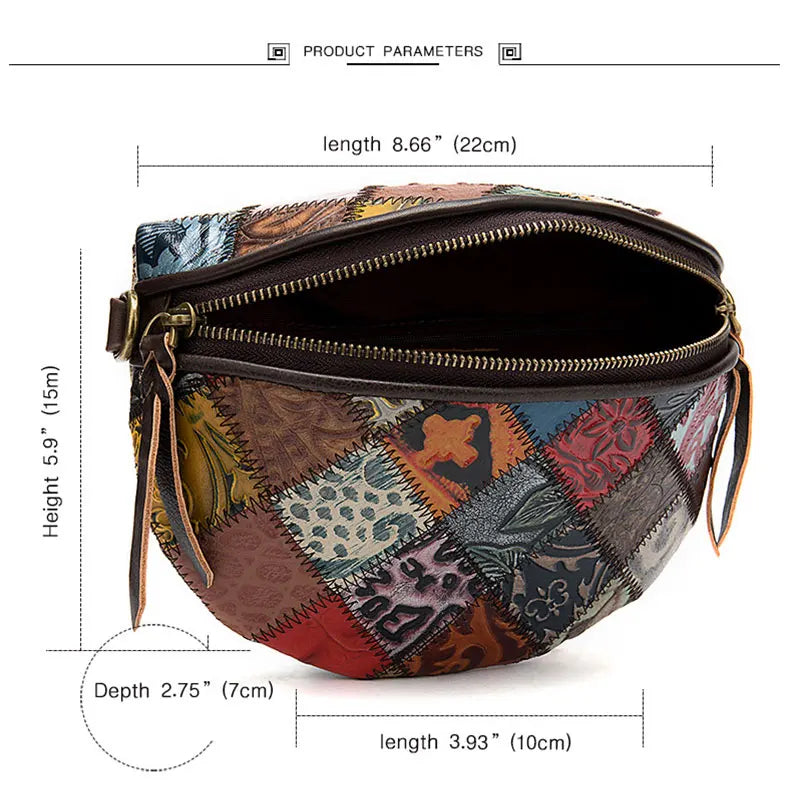LACHIOUR Damen Bohemia Bauchtasche – Echtes Rindsleder Fanny Pack & Crossbody Bag, Stilvolle Bohemian Hüfttasche