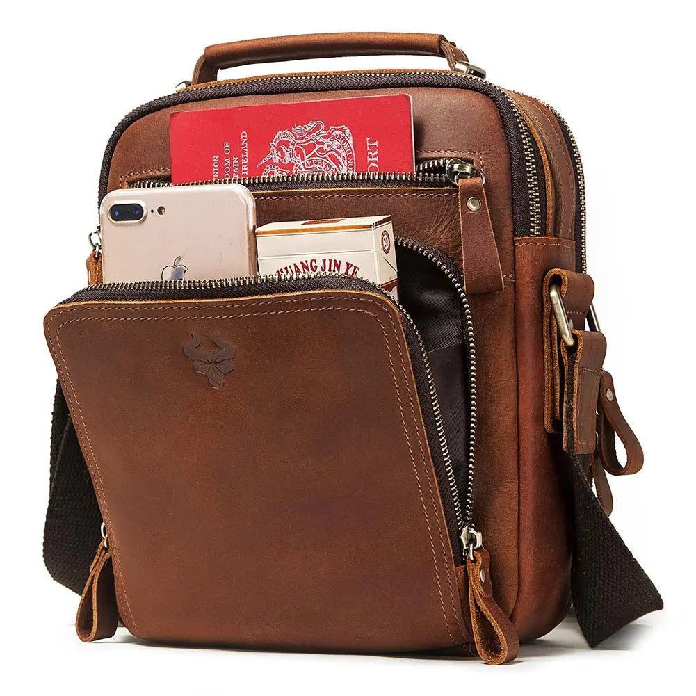 HUMERPAUL Herren Leder Schultertasche – Vintage Crossbody Messenger Bag aus Echtleder mit Großer Kapazität