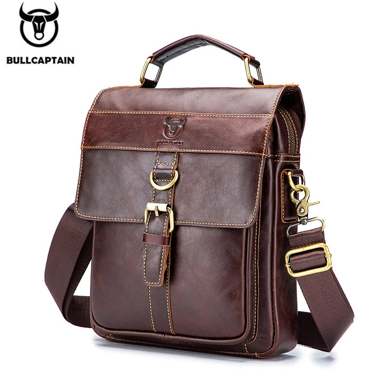 BULLCAPTAIN Herren Leder Schultertasche – Sac à bandoulière rétro business avec grande capacité