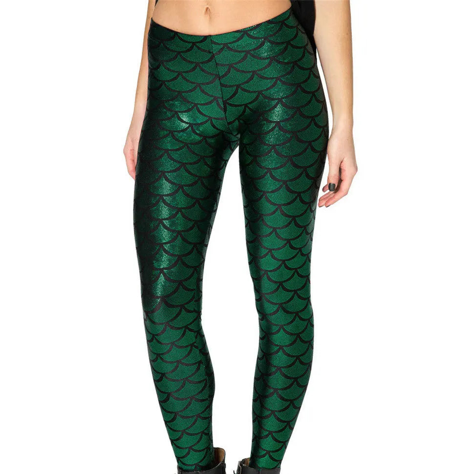 Mermaid Fish Scale Damen Leggings – Sexy Glänzende Fitness Leggings mit Schuppen-Design, elastische Workout Hose