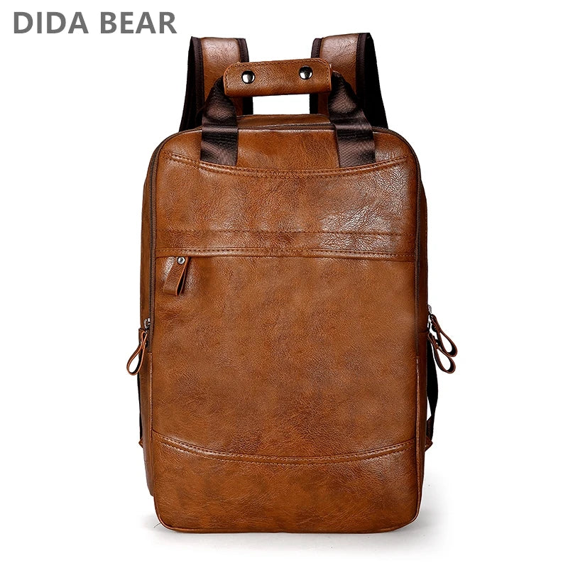 DIDA BEAR Herren PU-Leder Rucksack – 16,5 Zoll Laptop Backpack, Große Schoolbag für Teenager & Casual Alltag