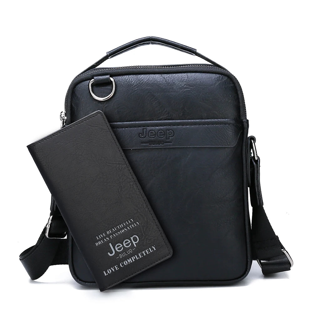 JEEP BULUO Herren 2-teiliges Messenger Bag Set – Split-Leder Schultertasche & Business Crossbody für iPad Mini