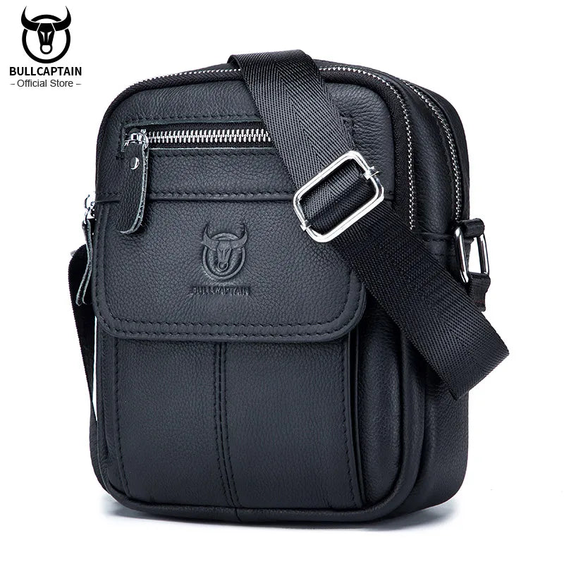BULLCAPTAIN Herren Leder Umhängetasche – Casual Business Messenger Bag aus Rindsleder mit Großer Kapazität