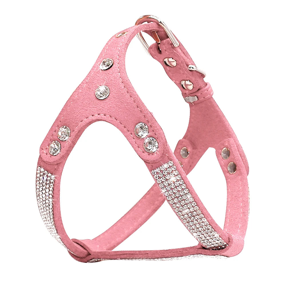 Bling Hunde-Geschirr aus Wildleder mit Strass – Elegantes Rhinestone Welpen- & Katzengeschirr für Chihuahua, Mops & Französische Bulldogge (S–L)