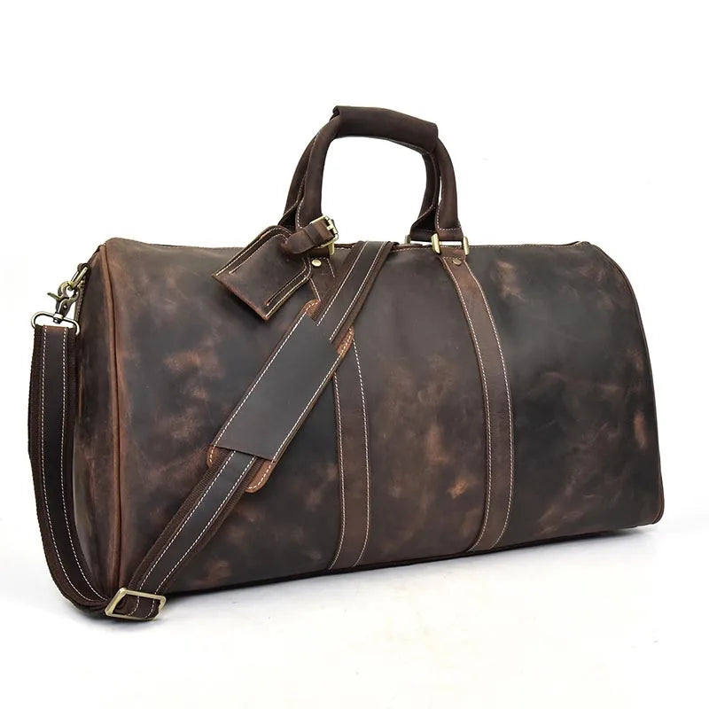 Vintage Herren Reisetasche aus echtem Rindsleder – Große Leder Duffle Bag 60 cm, robuste Weekend- & Handgepäcktasche aus Cowhide