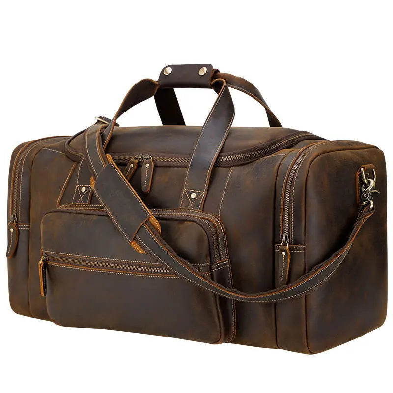 MAHEU Große Leder Reisetasche für Herren – Vintage Weekender aus echtem Crazy Horse Rindsleder, handgefertigte Duffle Bag 58 cm