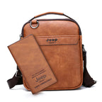 JEEP BULUO Herren 2-teiliges Messenger Bag Set – Split-Leder Schultertasche & Business Crossbody für iPad Mini