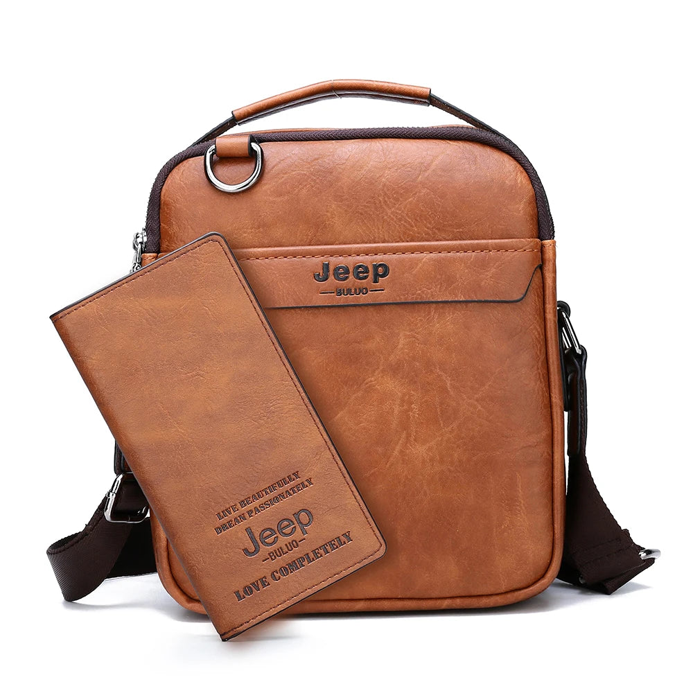 JEEP BULUO Herren 2-teiliges Messenger Bag Set – Split-Leder Schultertasche & Business Crossbody für iPad Mini