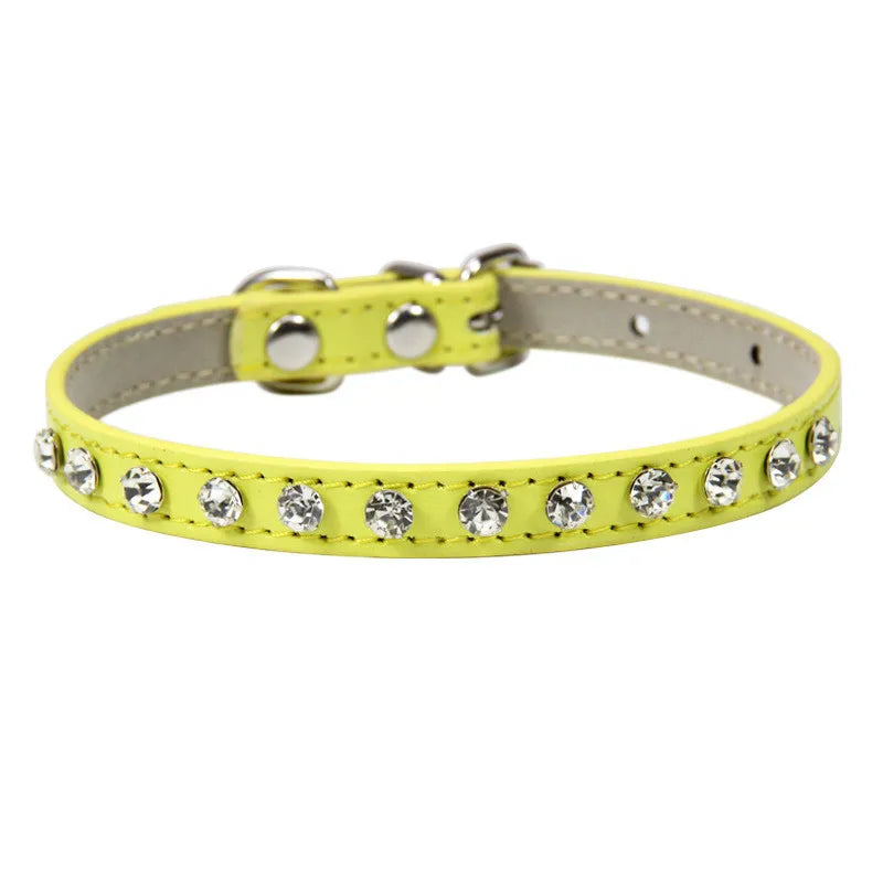 Bling Strass Hunde- & Katzenhalsband aus PU-Leder – Kristall-Diamant Halsband mit Leine für kleine Hunde (12 Farben)