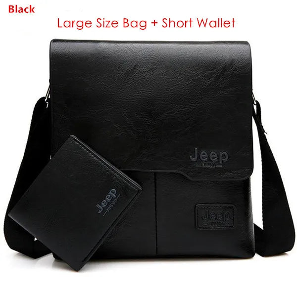 JEEP BULUO Herren PU-Leder Messenger Bag 2er-Set – Business & Casual Crossbody Schultertaschen für Männer