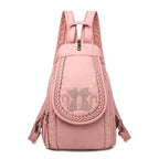 LANYIBAIGE Damen Leder-Rucksack – Kleiner Fashion Rucksack mit Stickerei, weich & leicht für Schule, Alltag & Reisen