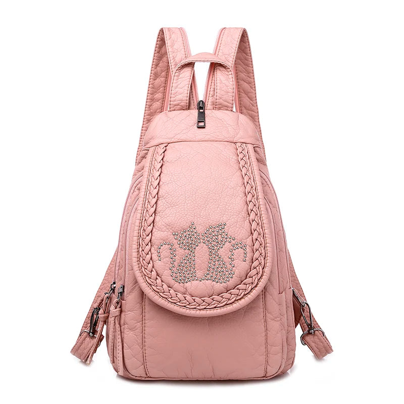 LANYIBAIGE Damen Leder-Rucksack – Kleiner Fashion Rucksack mit Stickerei, weich & leicht für Schule, Alltag & Reisen