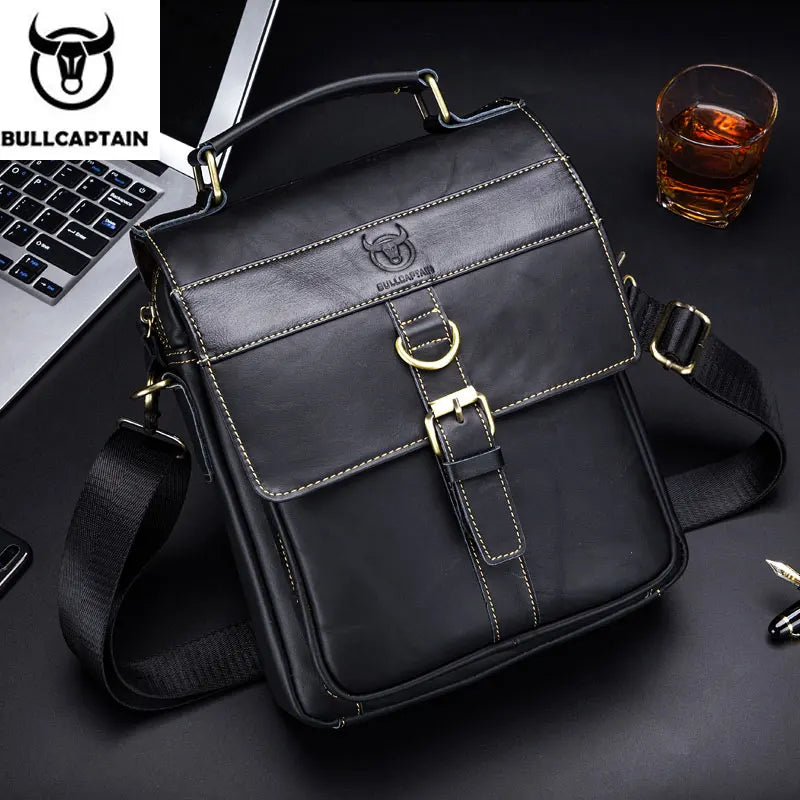 BULLCAPTAIN Herren Leder Schultertasche – Retro Business Crossbody Bag mit Großer Kapazität