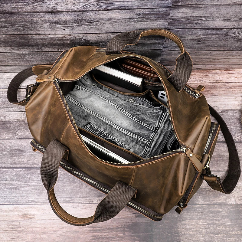 CONTACT’S Vintage Leder Reisetasche für Herren – Große Business- & Travel Tote aus echtem Crazy Horse Rindsleder für 14 Zoll Laptop