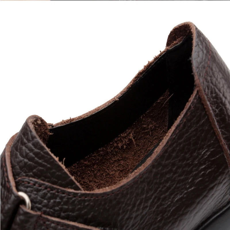 Lorilury Damen Leder Moccasins – Bequeme Wedges mit Klettverschluss, rutschfeste Flats für breite Füße