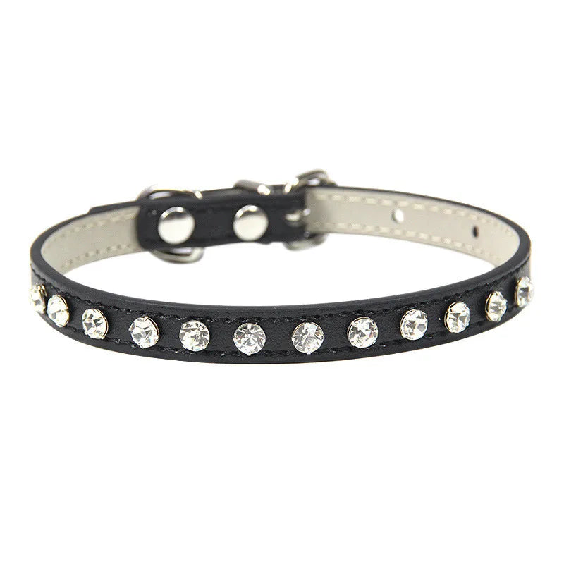 Bling Strass Hunde- & Katzenhalsband aus PU-Leder – Kristall-Diamant Halsband mit Leine für kleine Hunde (12 Farben)