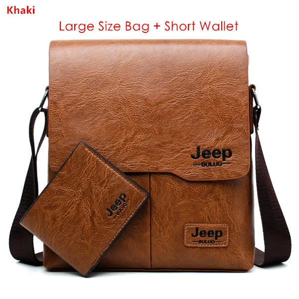JEEP BULUO Herren PU-Leder Messenger Bag 2er-Set – Business & Casual Crossbody Schultertaschen für Männer