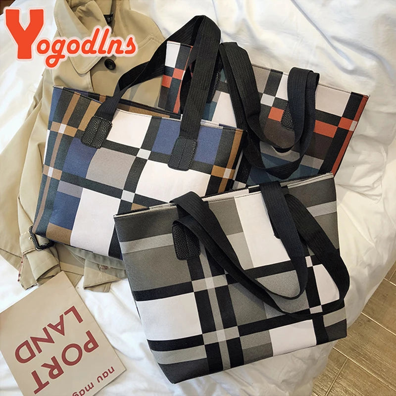 Yogodlns Damen Schultertasche aus PU-Leder – Große Fashion Tote Bag mit Karomuster, luxuriöse Shopping- & Alltagstasche