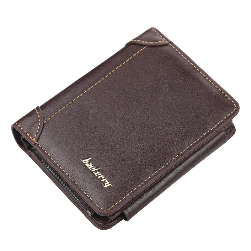 baellerry Herren Geldbörse aus PU-Leder – Kurze Wallet mit Reißverschluss, Kartenhalter, Münzfach und Vintage-Design