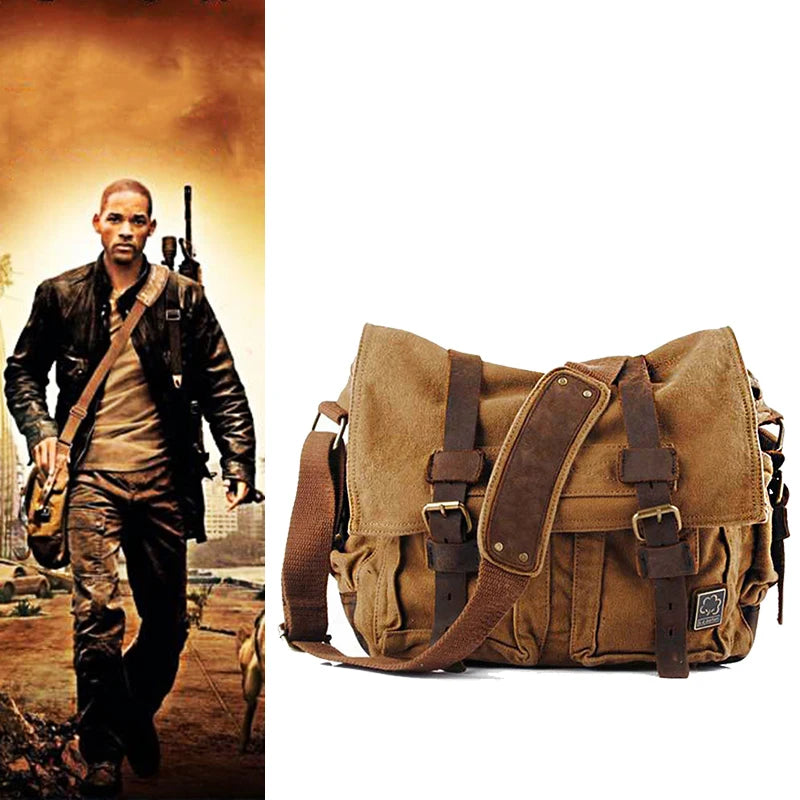 IGETBAG Unisex Messenger Bag – Vintage Canvas & Leder, Crossbody Schultertasche für Damen & Herren, Casual Travel Bag